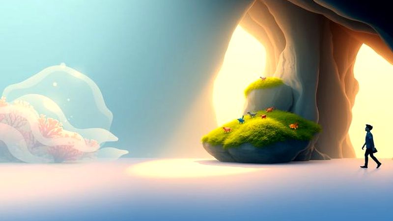Una figura exploraba un mundo silencioso y luminoso