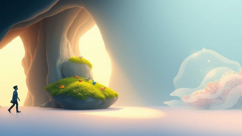 Una figura exploraba un mundo silencioso y luminoso