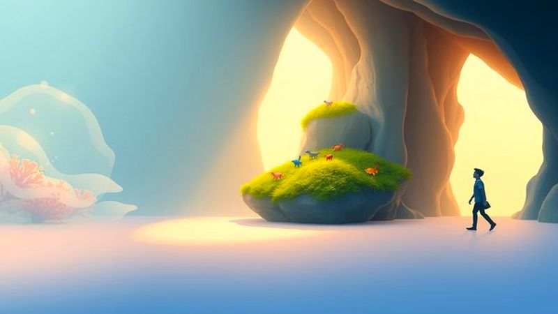 Una figura exploraba un mundo silencioso y luminoso