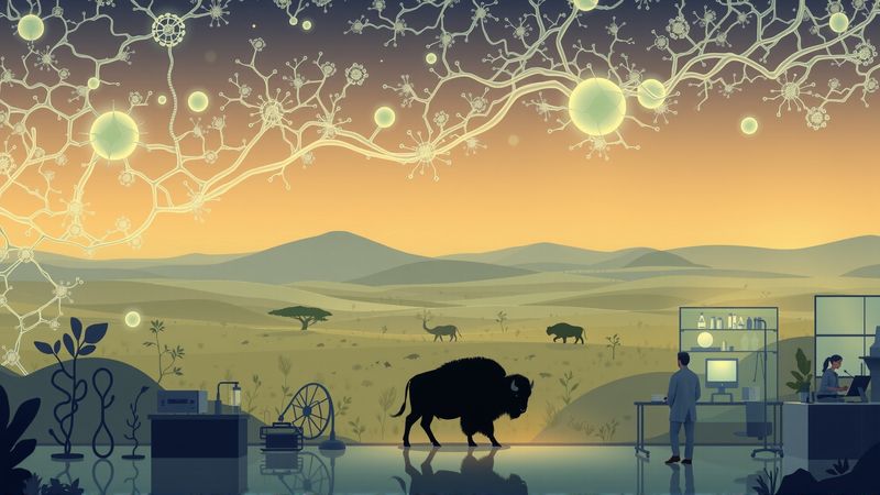 Una ilustración biológica calma muestra conexión y descubrimiento