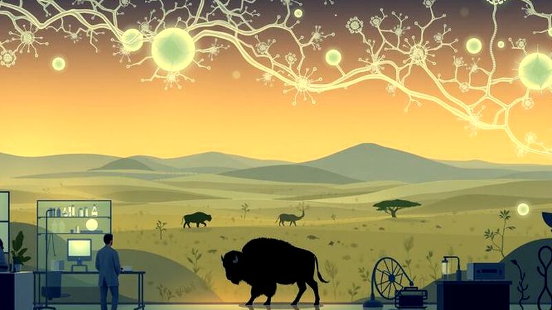 Una ilustración biológica calma muestra conexión y descubrimiento