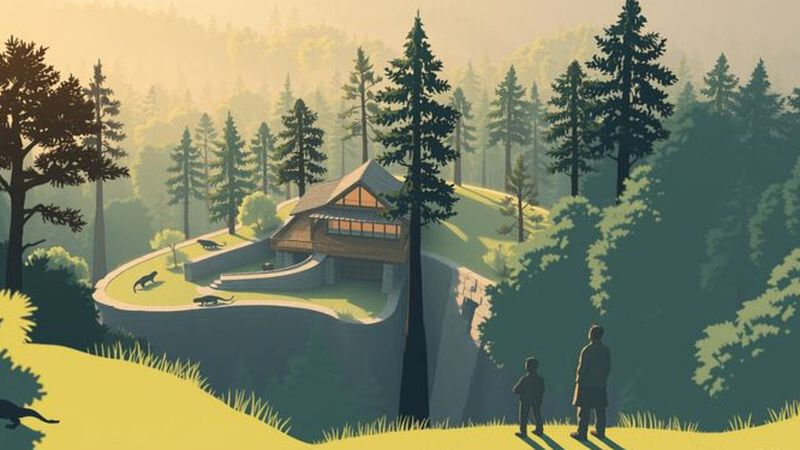 Un bosque sereno abraza una casa moderna