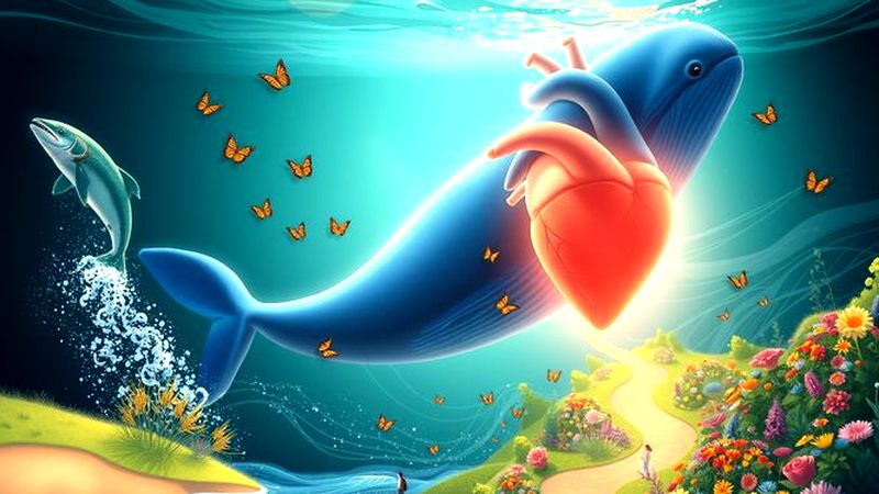 Un corazón luminoso rodea un jardín sereno