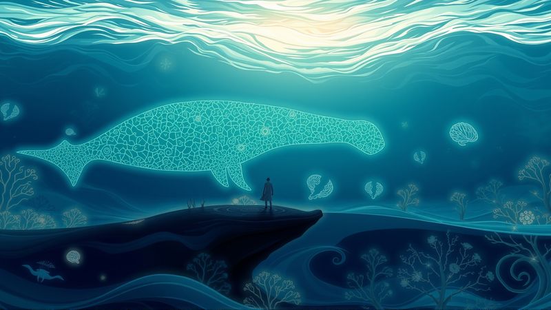 Un ser humano contempla mapas oceánicos luminosos