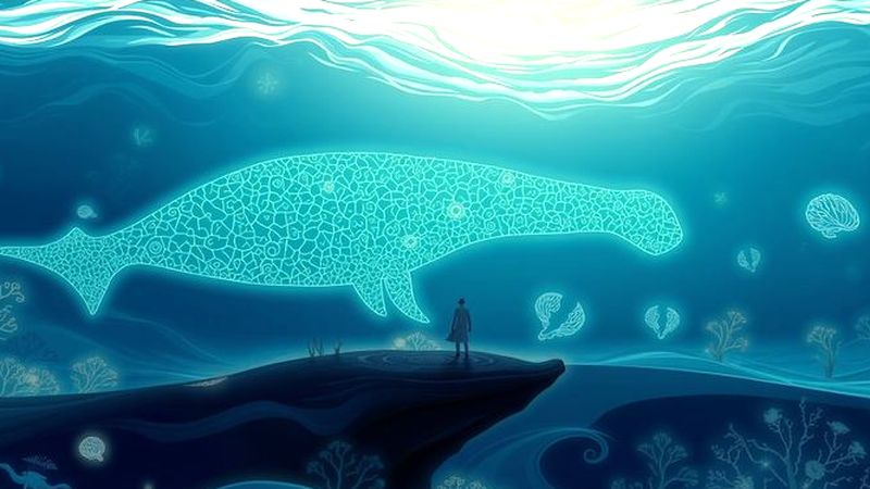 Un ser humano contempla mapas oceánicos luminosos