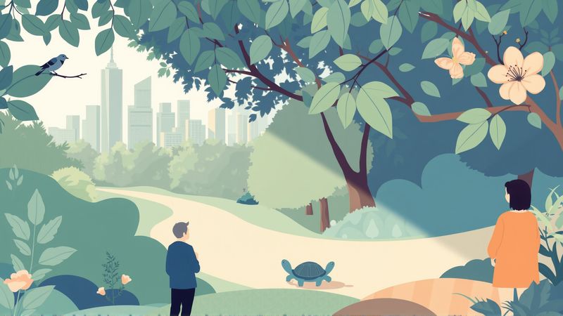 Ciudad y parque en armonía pacífica