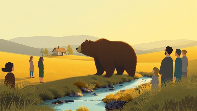 Un tranquilo campo observa un oso