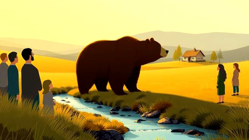 Un tranquilo campo observa un oso