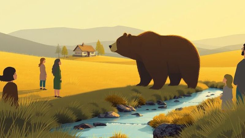 Un tranquilo campo observa un oso