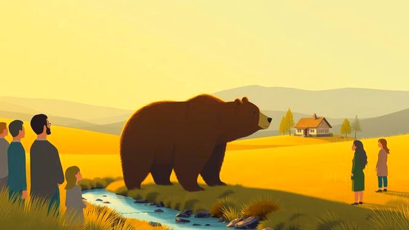 Un tranquilo campo observa un oso