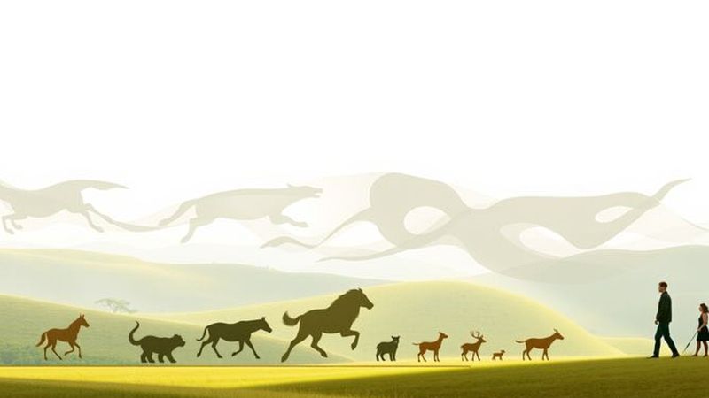 Animales y humanos bailan en luz suave