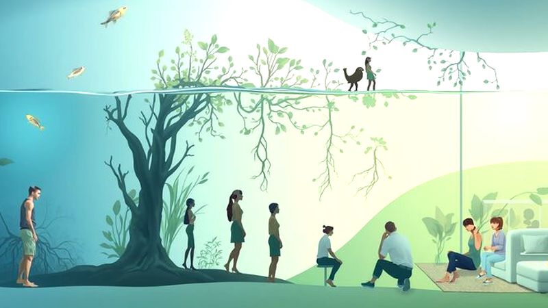 Un mundo pacífico evoluciona armoniosamente y visualmente