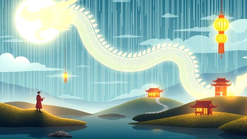 Un dragón acuático ilumina senderos serenos