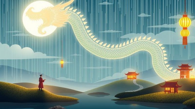 Un dragón acuático ilumina senderos serenos