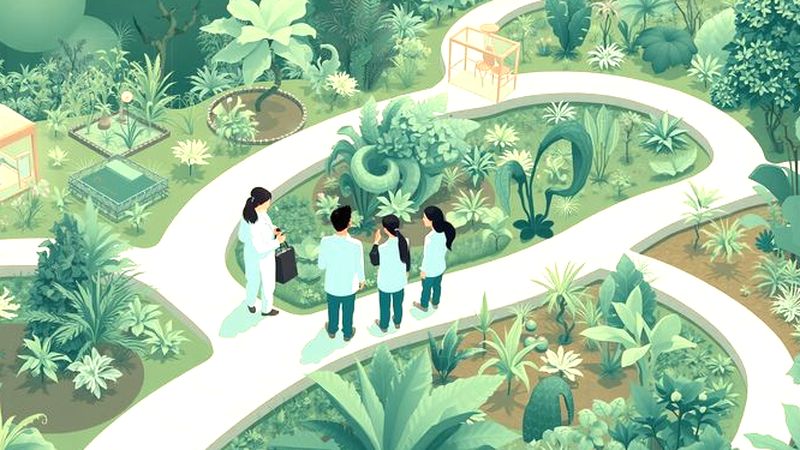 Humanos colaboran en un jardín sereno