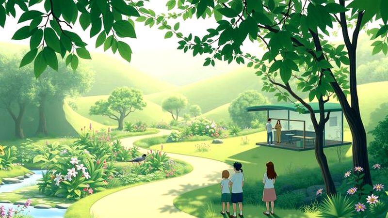 Una estación de investigación tranquila observa armoniosamente la naturaleza