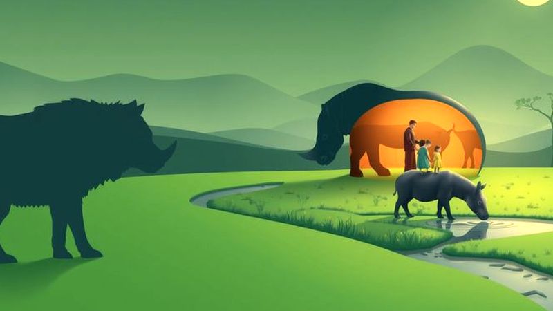 Silueta de lobo y rinoceronte en armonía